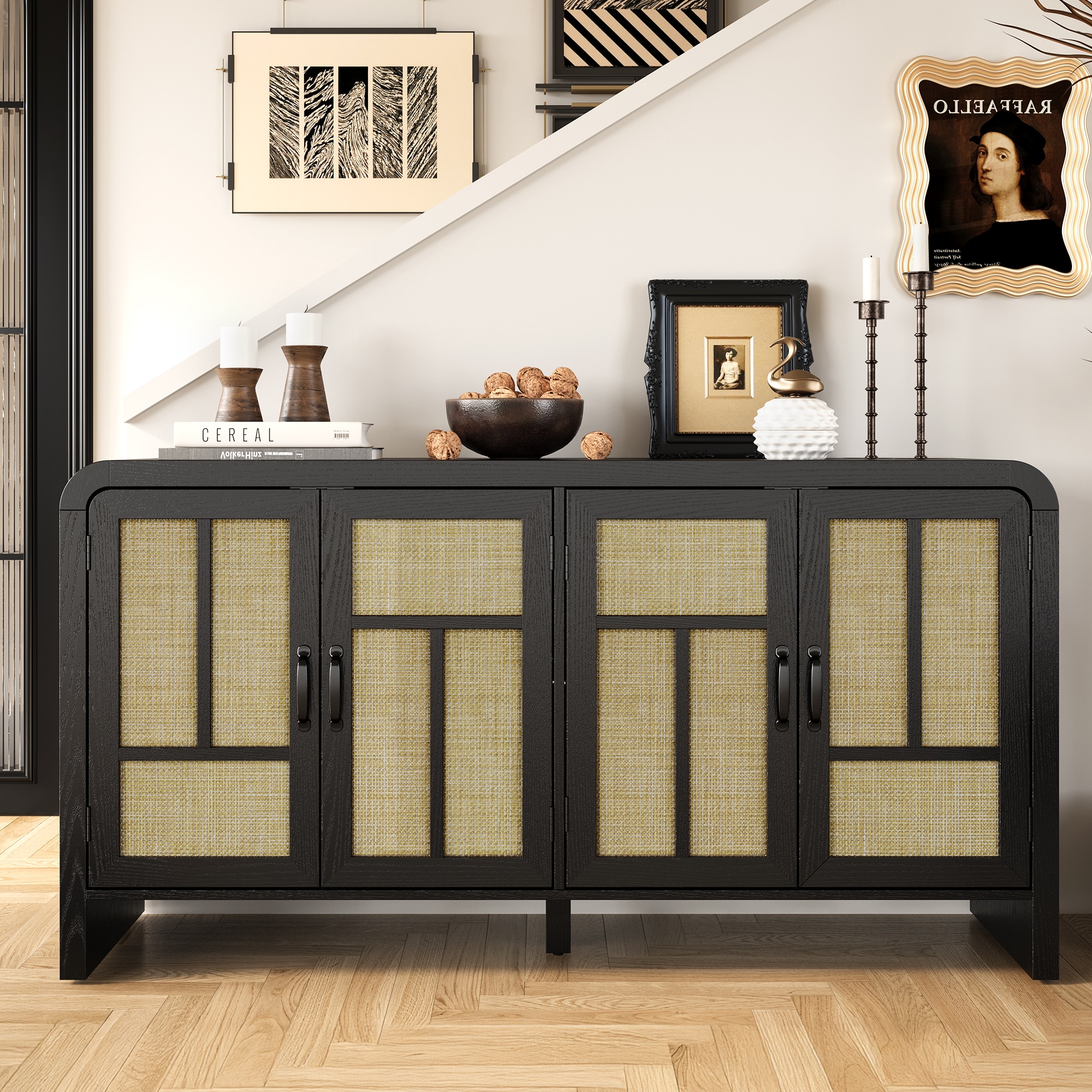 Rattan Sideboard Buffet Cabinet with Storage, 59