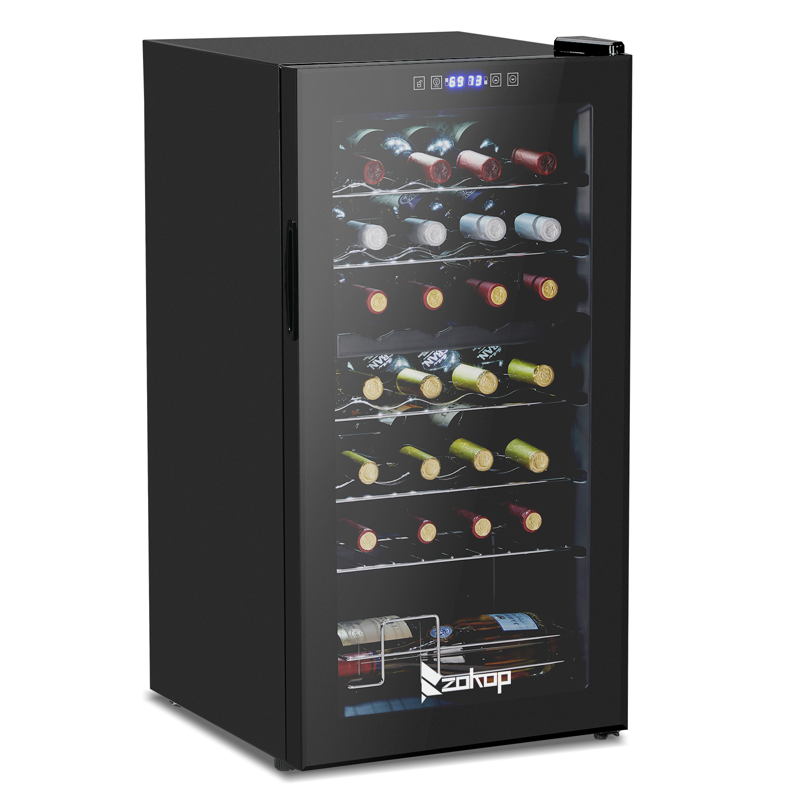 Dual Zone Wine and Beverage Refridgerator, 28 Bottle Wine Fridge with Independent Temperature Control & Glass Door, Freestanding Wine Cooler Chiller for Wine Champagne Beer