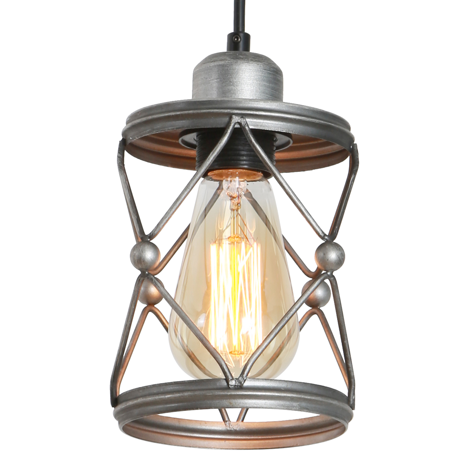 Industrial Pendant Lighting for Kitchen Island, Rustic Mini Cage Pendant Light, Farmhouse Pendant Lamp with Silver Grey[Unable ship on weekends, TK/TEMU only for pickup, only TX10643 warehouse supports GOFO]